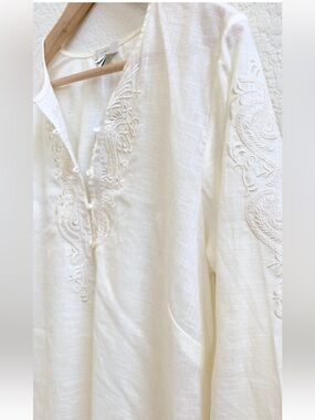 J. CREW Ladies Cotton/Linen Embroidered Beach Cover Up Tunic; Size S